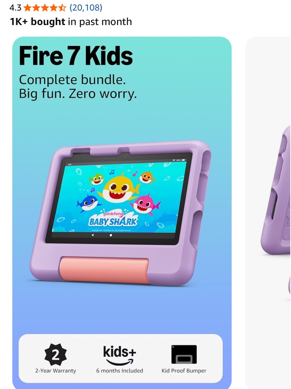 Amazon Fire 7 Kids Tablet with Purple Case and Pink Accent